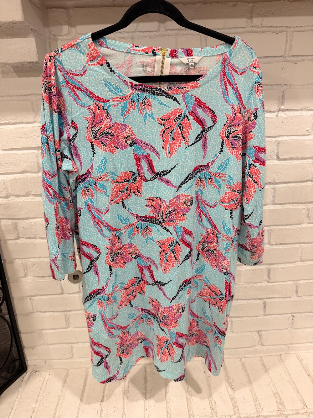 Crown & Ivy Floral Shift Dress‎ XL Blue Pink Tropical Print Casual Dress
